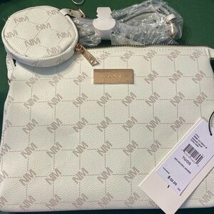 Nicole Miller White Logo Crossbody Bag Purse with Round Pouch NWT